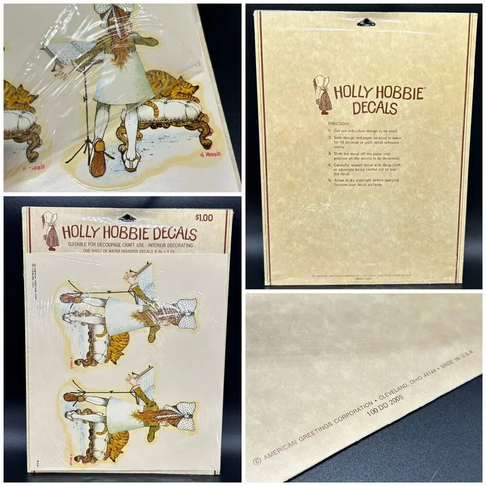 Holly Hobbie 3 Decals & 1 Decoupage Print American Greetings Paper Craft